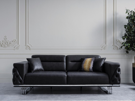 Set di divani completi 41 posti Sofa 41 poltrona in ecopelle nera, 2 pezzi.