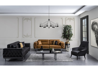 Chesterfield Set di divani divano 431 posti in finta pelle nera