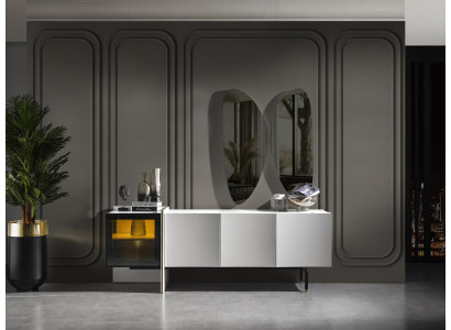 Gruppo credenza specchio comò legno moderno sala da pranzo bianco design nuovo