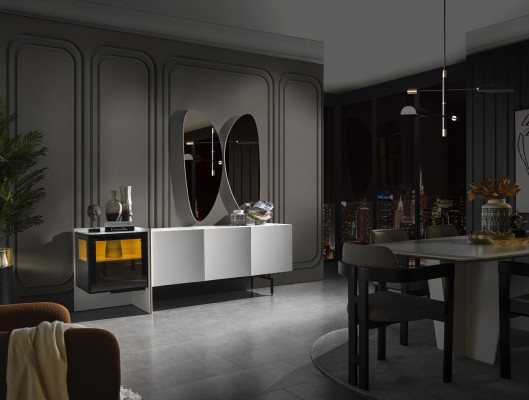 Gruppo credenza specchio comò legno moderno sala da pranzo bianco design nuovo