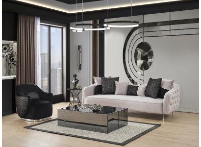 Set divano moderno con 3 posti in tessuto bianco poliestere