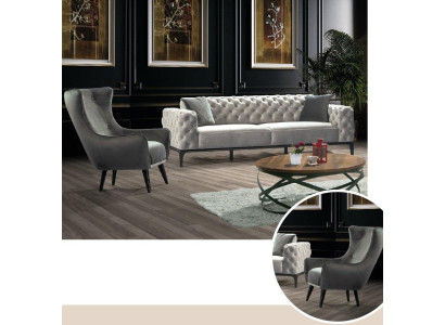 Chesterfield Set Divano 3 + 1 Posti in Tessuto Grigio Divani di Lusso Bianchi