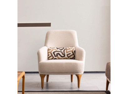 Poltrona design colore beige per soggiorno in stile legno elegante arredamento lounge club.