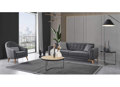 Set da soggiorno elegante 3 pezzi. Mobili di lusso grigi dal design moderno, divano 3+1.