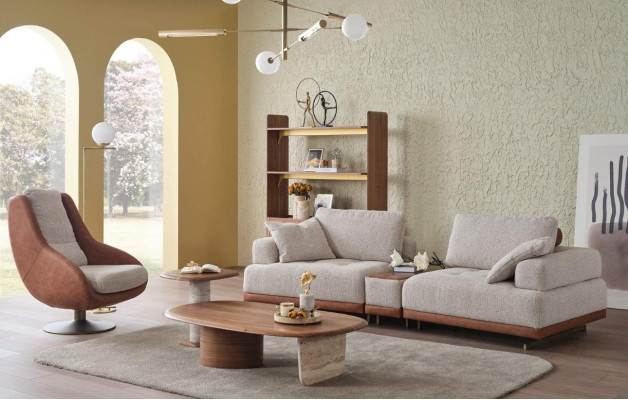 Moderno set di divani 3+1 posti beige design per soggiorno divano couch