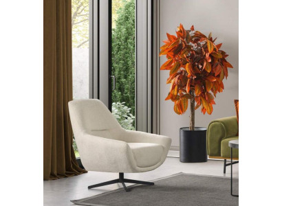 Poltrona di lusso beige girevole in stile salotto con rivestimento in tessuto lounge club.