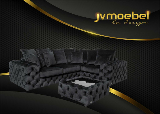 Divano ad angolo Divano Sofa Poltrona Set da salotto a L Tavolino da salotto Tessuto Paesaggio abitativo
