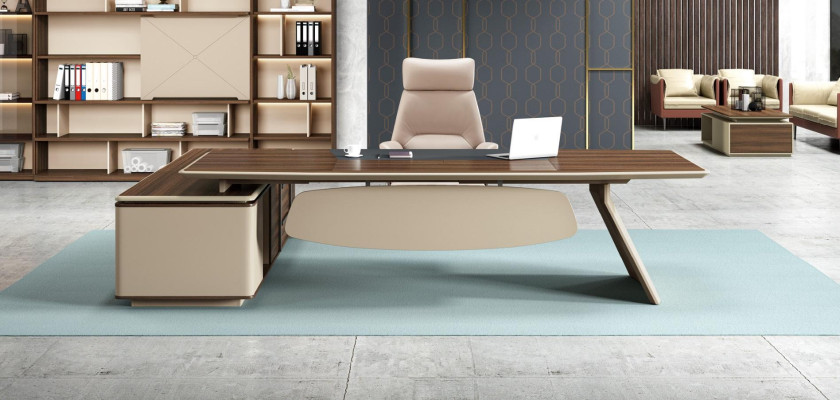 Scrivania elegante e grande armadio per ufficio dal design contemporaneo