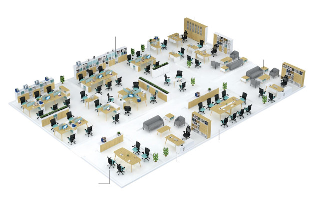 Arredamento per ufficio 2 pezzi. Set scrivania + schedario scaffale.