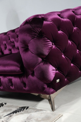 Sofà di lusso di alta qualità Divano Imbottito 3+2+1 Set Chesterfield viola Nuovo