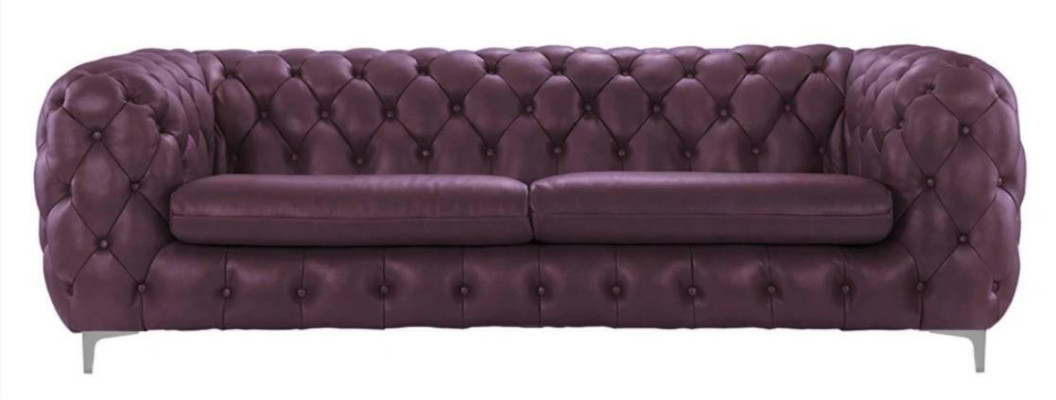 Divano Chesterfield marrone xxl in pelle per il salotto, 4 posti viola giallo verde.