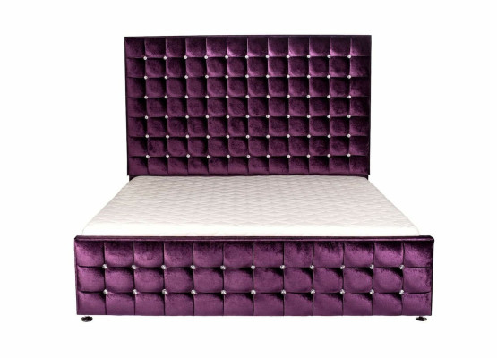 Letti matrimoniali di lusso in velluto viola Chesterfield in tessuto con cristalli nuovi