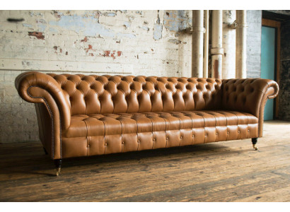 Design Chesterfield Set di divani 4 posti in pelle marrone di lusso