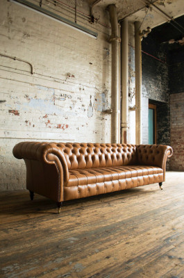 Design Chesterfield Set di divani 4 posti in pelle marrone di lusso