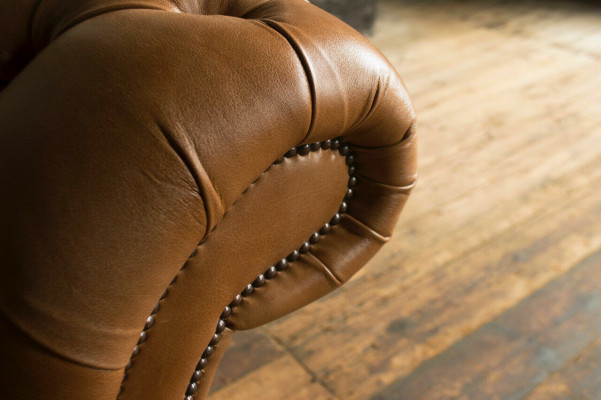 Design Chesterfield Set di divani 4 posti in pelle marrone di lusso