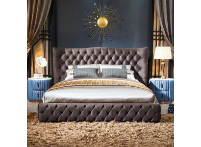 Letto Chesterfield marrone in tessuto per camera da letto, letti di hotel in velluto grandi.