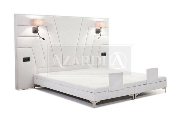 Letto Letti Letto matrimoniale Camera da letto Pelle Imbottitura Tessuto Hotel + Lampade