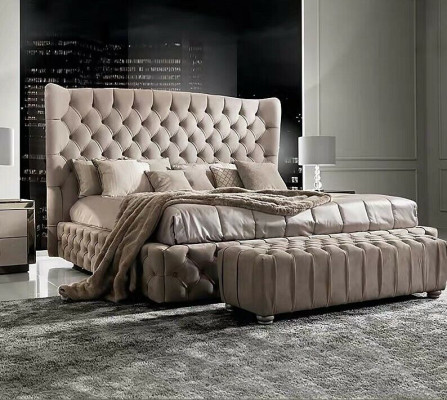 Vero letto Chesterfield doppio letto in tessuto per hotel imbottito 160x200cm nuovo