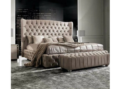 Vero letto Chesterfield doppio letto in tessuto per hotel imbottito 160x200cm nuovo