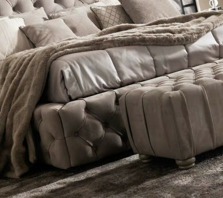 Vero letto Chesterfield doppio letto in tessuto per hotel imbottito 160x200cm nuovo