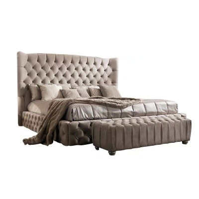Vero letto Chesterfield doppio letto in tessuto per hotel imbottito 160x200cm nuovo