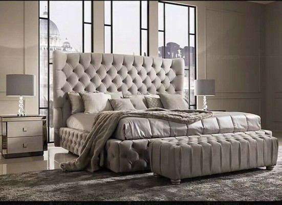 Vero letto Chesterfield doppio letto in tessuto per hotel imbottito 160x200cm nuovo