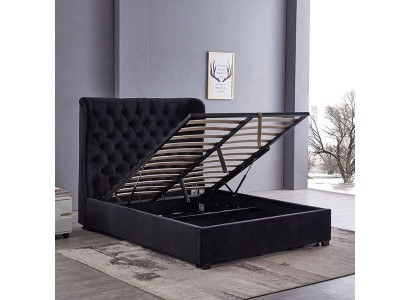 Letto imbottito Chesterfield nero design decorativo per camera da letto di lusso in pelle.