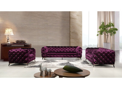 Divano Chesterfield rivestito in tessuto 2+1+1, grande set da salotto design.