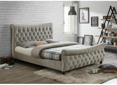 Chesterfield tessile letto imbottito, letti di design beige hotel camera da letto matrimoniale.