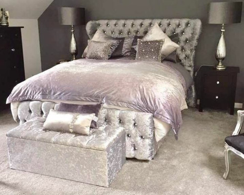 Chesterfield Turchese Verde Letto Designer Camera da letto Tessuto in Pelle Imbottito 180x200 cm.