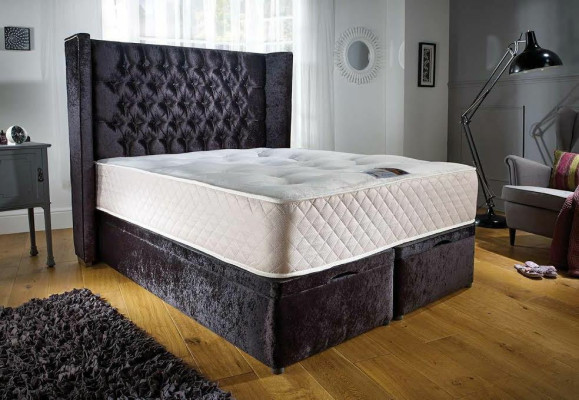 Chesterfield Designer Letto Schlafzimmer Tessuto Pelle Imbottito Velluto 160x200 Nuovo