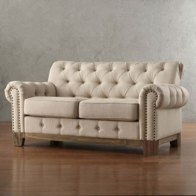 Chesterfield 2 posti Classico lussuoso divano in legno naturale tessuto pelle divano