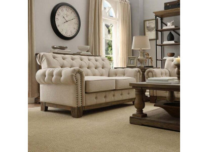 Chesterfield 2 posti Classico lussuoso divano in legno naturale tessuto pelle divano