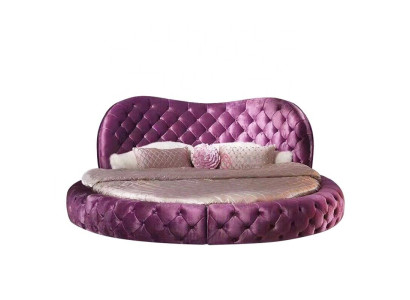 Rotondo letto design Chesterfield camera da letto in tessuto pelle imbottito violetto rotondo di lusso