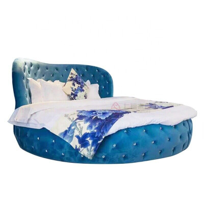 Rotondo letto design Chesterfield camera da letto in tessuto pelle imbottito violetto rotondo di lusso