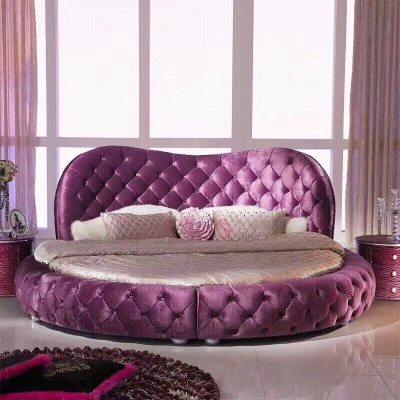 Rotondo letto design Chesterfield camera da letto in tessuto pelle imbottito violetto rotondo di lusso
