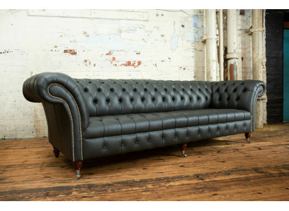 Grigio Chesterfield divano a 4 posti Big Sofa in tessuto pelle imbottito divani