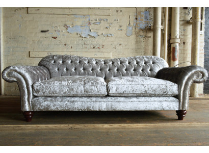 Classico divano Chesterfield 4 posti in velluto e pelle grigi 240cm di design