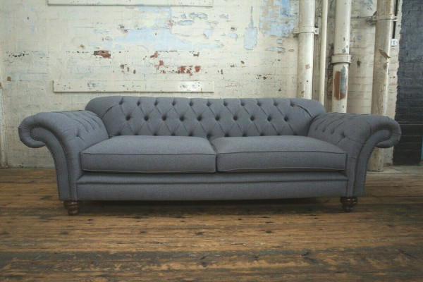 Divano moderno Chesterfield divano 4 posti in velluto pelle design grigio