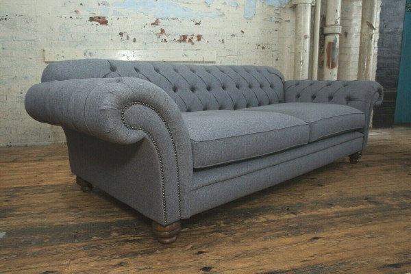 Divano moderno Chesterfield divano 4 posti in velluto pelle design grigio