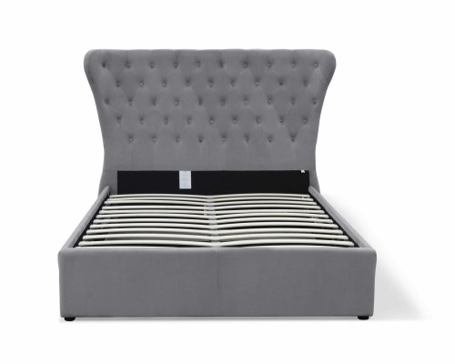 Letto matrimoniale Chesterfield grigio di lusso, letto da designer per la camera da letto.