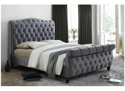 Classico letto matrimoniale in velluto, letto doppio in tessuto, camera da letto per hotel imbottita 180x200