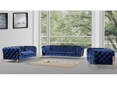 Chesterfield Set 2x Poltrona Divano Set Chesterfield 1+1 Posto Imbottito Poltrona