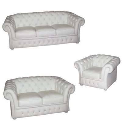 Divano Chesterfield bianco 3+2+1 POSTI imbottiti Divano Designer Set