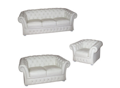 Divano Chesterfield bianco 3+2+1 POSTI imbottiti Divano Designer Set