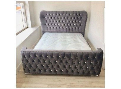 Chesterfield Design Letto Tessile in Pelle Velluto Imbottito Letti Hotel Camera da Letto