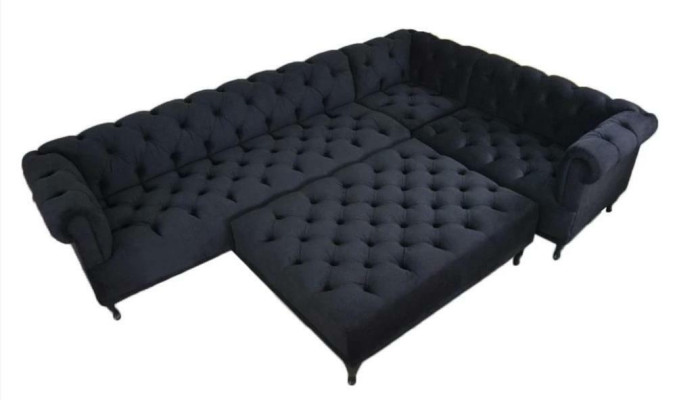 Divano angolare Chesterfield design divano imbottito ad angolo + pouf angolare.