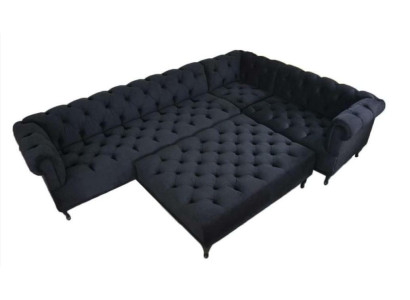 Divano angolare Chesterfield design divano imbottito ad angolo + pouf angolare.