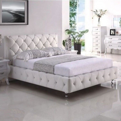 Bianco imbottito Chesterfield matrimoniale tessile camera da letto mobili