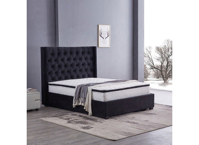 Moderno letto di lusso Chesterfield nero in tessuto matrimoniale